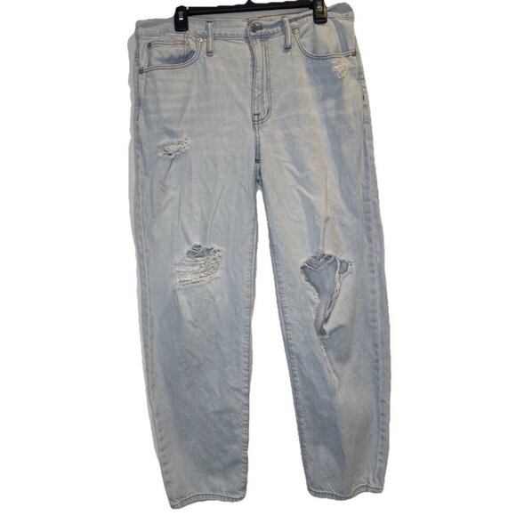 Madewell Women's The Slouchy Boyjean Light Wash Distressed Jeans Sz 30 - Picture 1 of 13